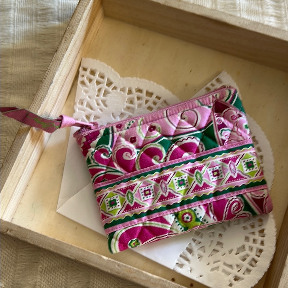 Vera Bradley Pink and Green Botanical Clutch Wristlet
